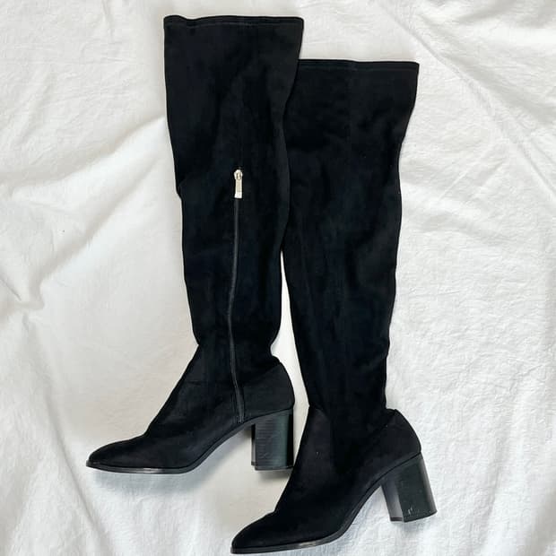 [37/240] 자라 블랙 스웨이드 싸이하이 롱부츠
