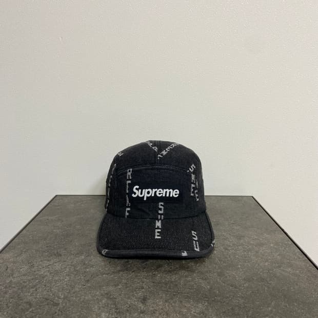 슈프림 워시드 데님 블랙 박스로고 캠프캡 모자