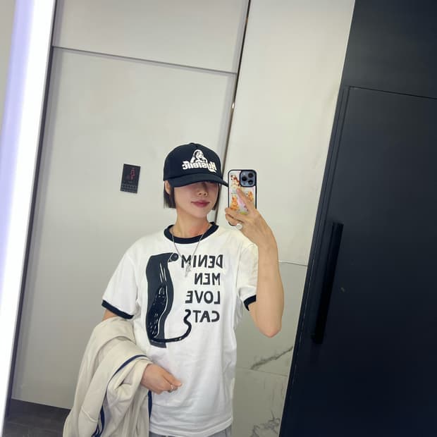 캐피탈 20 저지 링거 티셔츠 데님 맨 러브 캣 스크래치 Pt 화이트