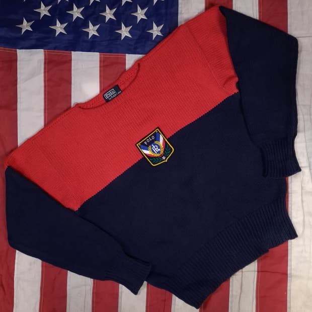 오리지날 80's 일본판 랄프로렌폴로 코튼 패치 니트