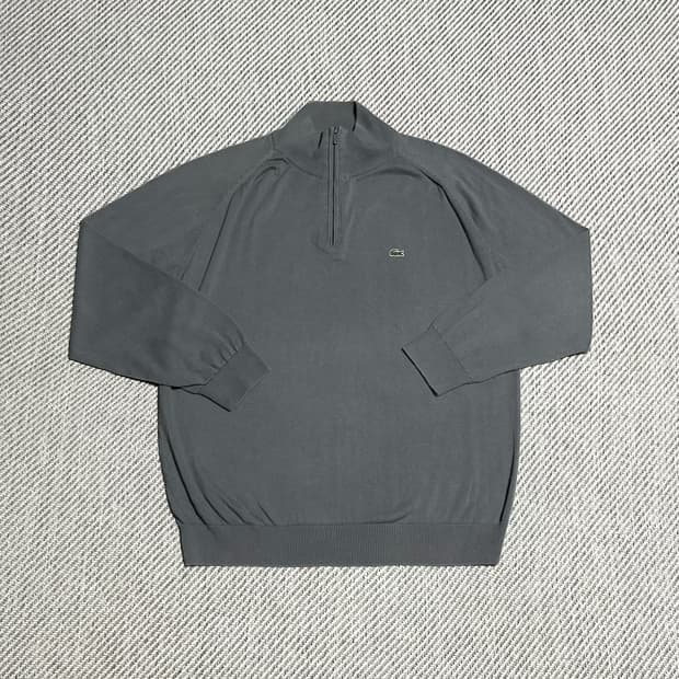 [XL] Lacoste 라코스테 그레이 반집업 코튼 니트
