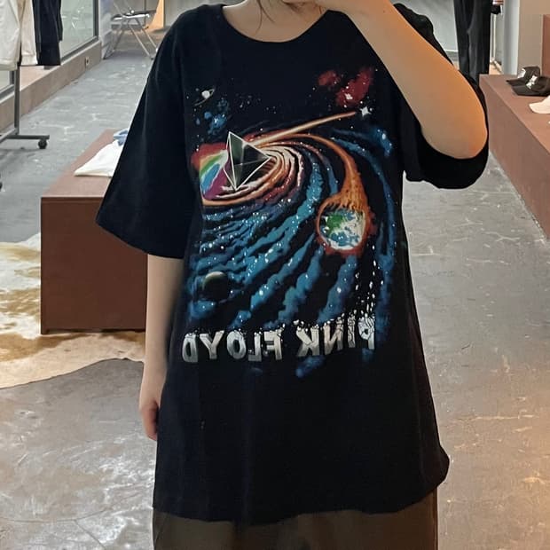 빈티지 핑크플로이드 락 밴드 프린팅 반팔 H2538