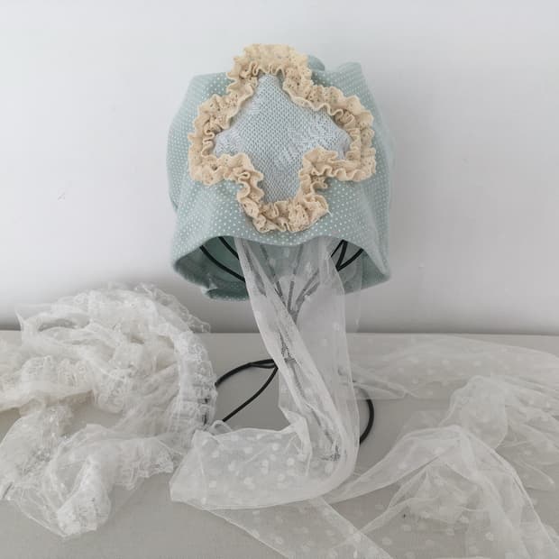 • Mint Dot Frill Cross Loose-Fit Beanie