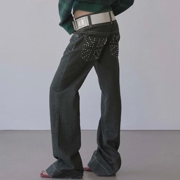스컬프터 유니온 잭 데님 인디고 그레이 L