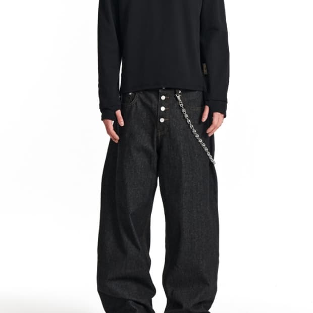 기철 Midnight Raw Wide Denim Pants 
