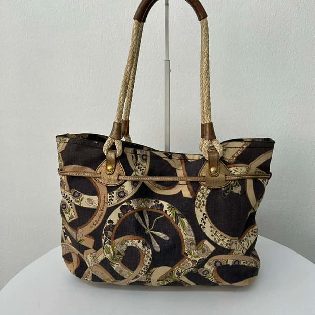 살바토레 페라가모 프린티드 캔버스 로프 핸드 쇼퍼 토트백 숄더백