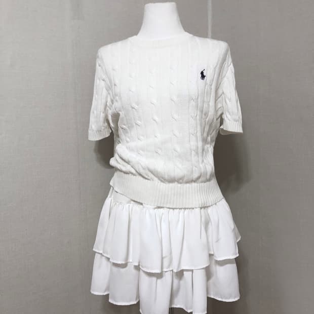 폴로 화이트 니트 반팔티 L