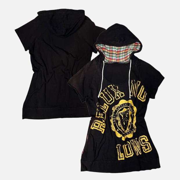 grunge yellow printing hood t-shirt