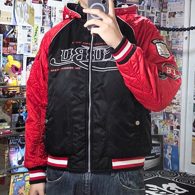 후부 올드스쿨 빅로고 누빔 후드 바시티 점퍼