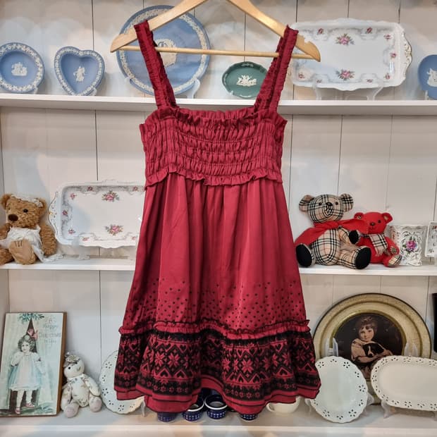 Tralala 트랄라라 레드 플로킹(플로킹) 원피스