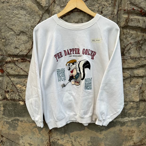 90s 루니툰즈 taz 골프 빈티지 자수 스웻 셔츠 맨투맨 화이트