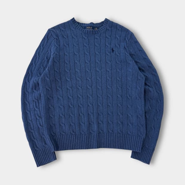 폴로 랄프로렌 루즈핏 신형 인디고블루 코튼 꽈배기 니트