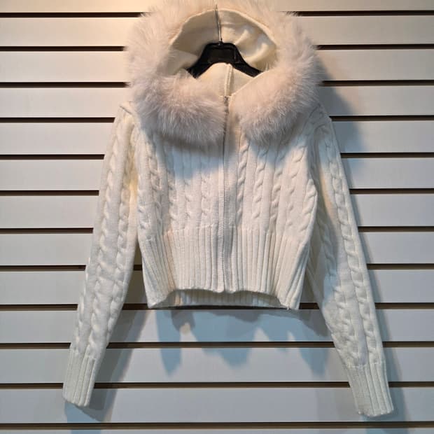 (여성) 꽈배기 크롭 숏 후드집업