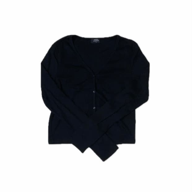 무신사스탠다드 우먼즈 리브드 슬리브리스 탑 가디건 블랙