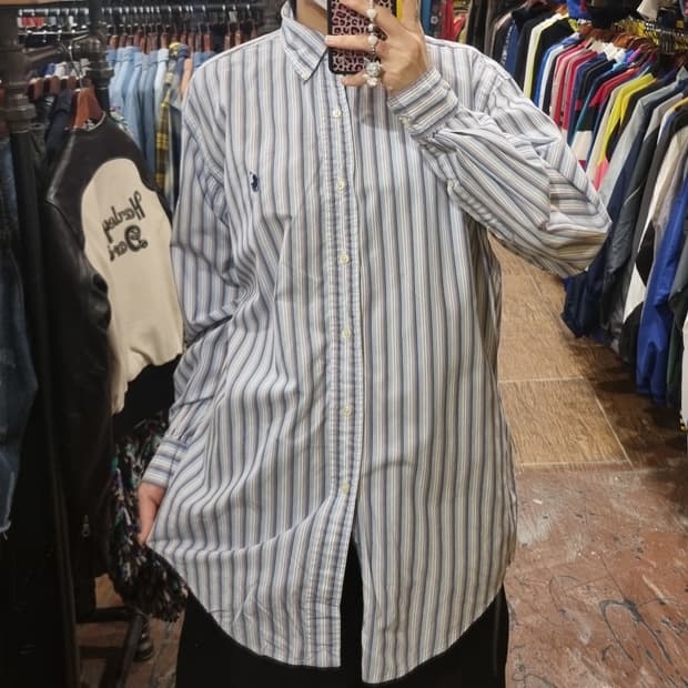[Hi] 폴로 스트라이프 긴팔 셔츠 블루
