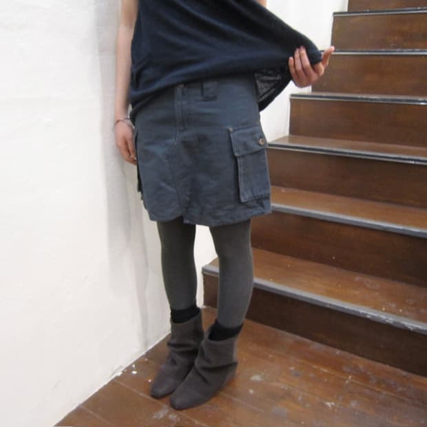빈티지 카고 미니 스커트 언발란스 절개 디테일 네이비