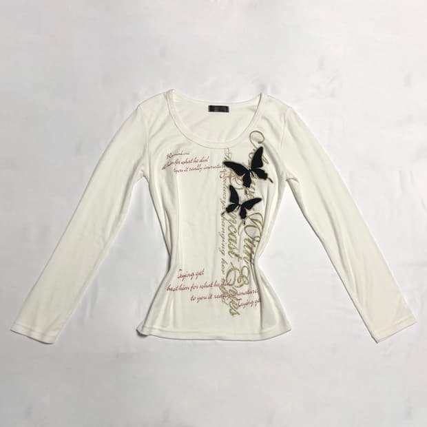 나비 레터링 티셔츠 화이트