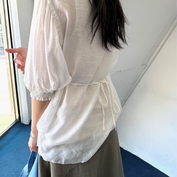 Sheer rayon nylon design string blouse