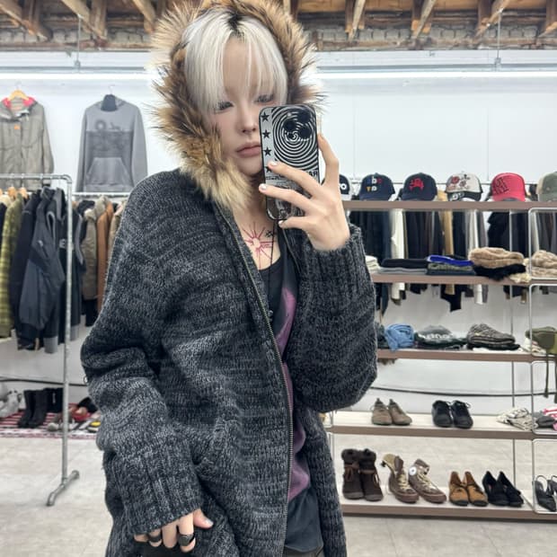 PPFM 투웨이 후드 니트 집업