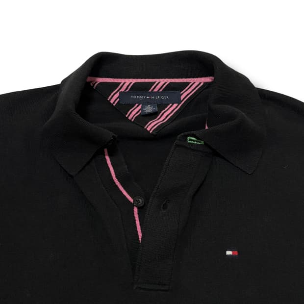 Tommy Hilfiger 캐시미어 혼방 핑크 포인트 블랙 카라 니트