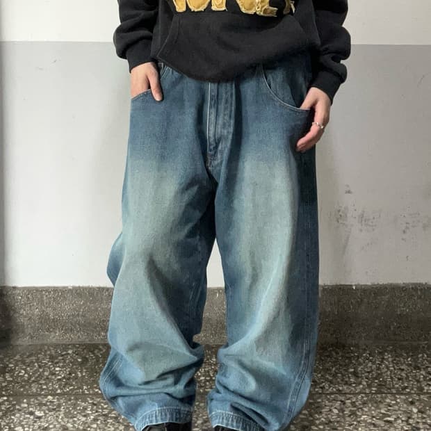 90s 오일워싱 중청 데님 와이드 팬츠
