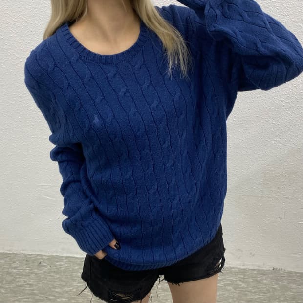 폴로 랄프로렌 블루포니 블루 꽈배기 니트 M