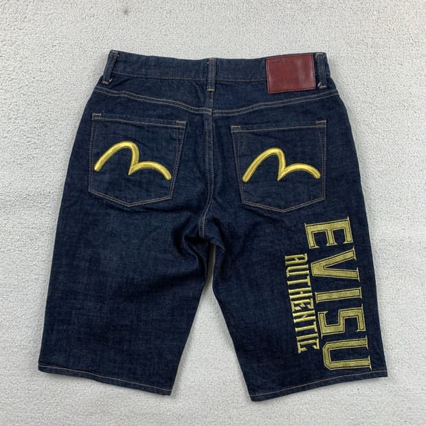 EVISU 에비수 백로고 생지 데님 쇼츠
