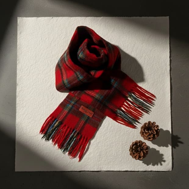 Charles Jourdan 샤를 쥬르당 레드 체크 울 머플러