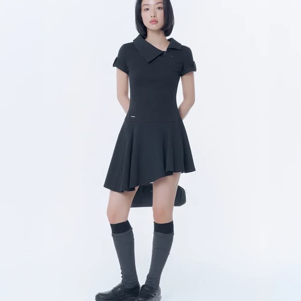 [2] 미세키서울 슬래시 버튼 플레어 원피스 블랙