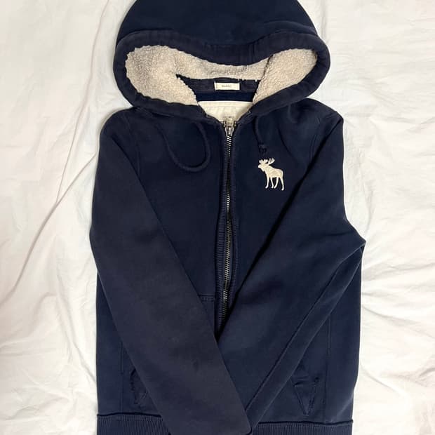 아베크롬비 y2k 순록 네이비 양털 머슬핏 후집 후드집업