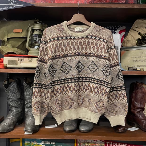 90s 트레일 웨이즈 멀티 패턴 노르딕 울 니트 스웨터