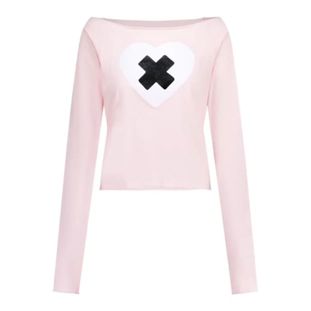 샵페어리 크로스 하트 컷 오프 숄더 티셔츠