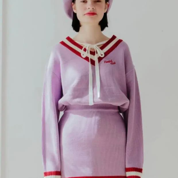 급처) 하트클럽 니트 투피스 리본 데일리