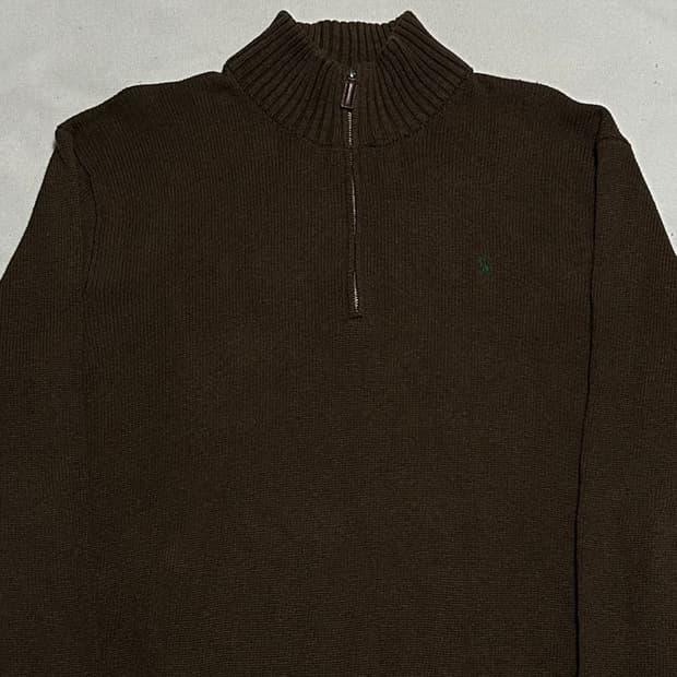 XL 폴로랄프로렌 그린 포니 코튼 반집업 니트