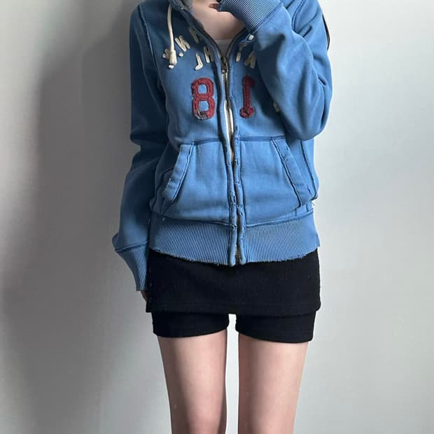 아베크롬비 y2k 와투케 스카이블루 헤비코튼 후드집업