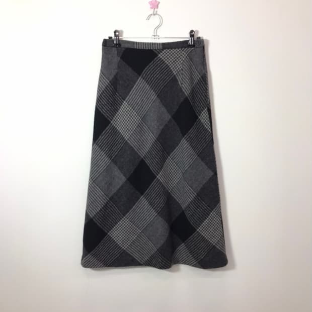 Jpn Check Wool-Blend A-Line Maxi Skirt