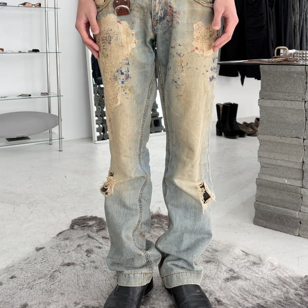 2000‘s 돌체앤가바나 디스트레스드 페인팅 데님 팬츠