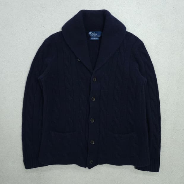 폴로 랄프 로렌 램스울 케이블 숄카라 가디건 L
