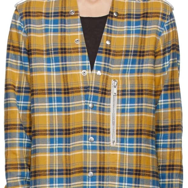 릭오웬스 옐로우 플레이드 래리 셔츠 38 친필사인