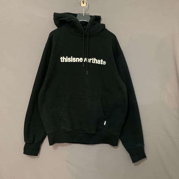 L 디스이즈네버댓 로고 레터링 자수 오버핏 기모 후드티