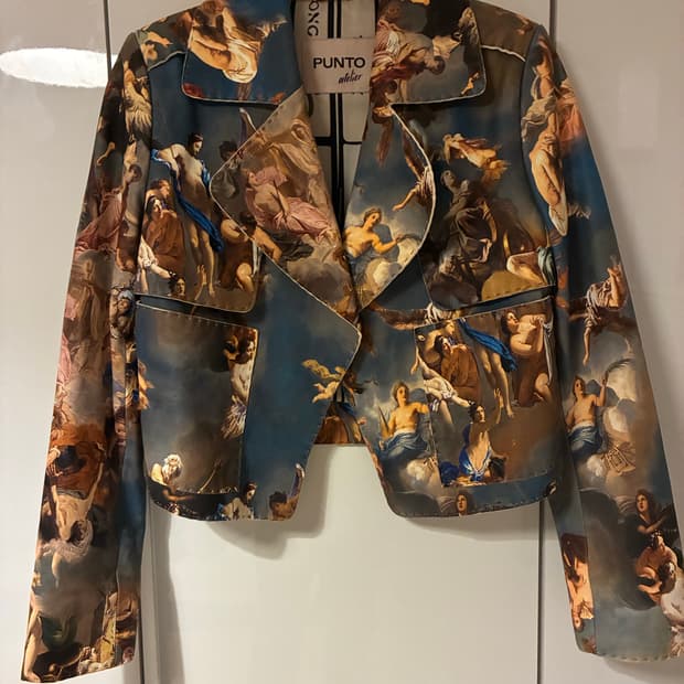 [Punto Atelier] 바로크 회화 프린트 램스킨 라이더 재킷 