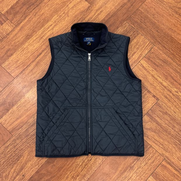 여성용 L 폴로 랄프로렌 네이비 퀼팅 베스트 