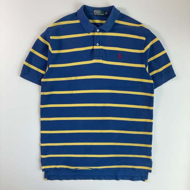 Polo  폴로 랄프로렌 90,s 자수 코튼 스트라이프 카라 반팔 티셔츠