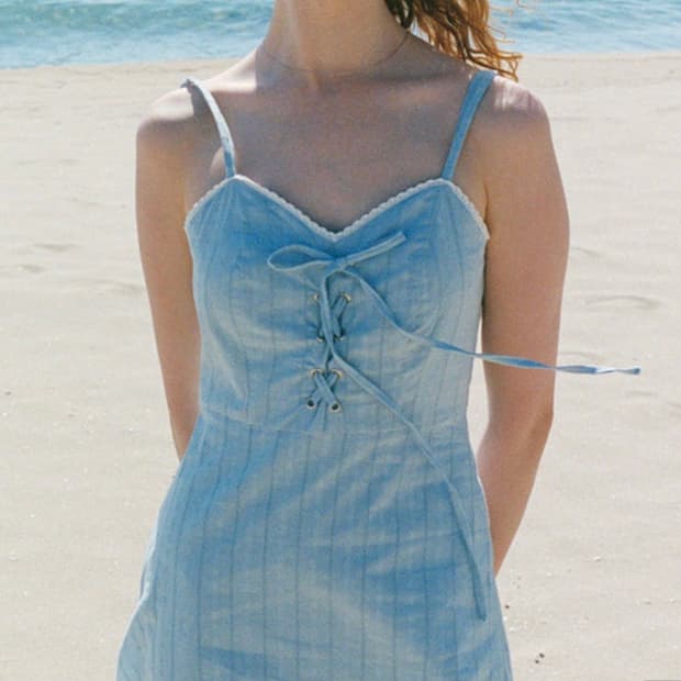 레터프롬문 에테 아일렛 레이스 롱 원피스 (스카이블루)