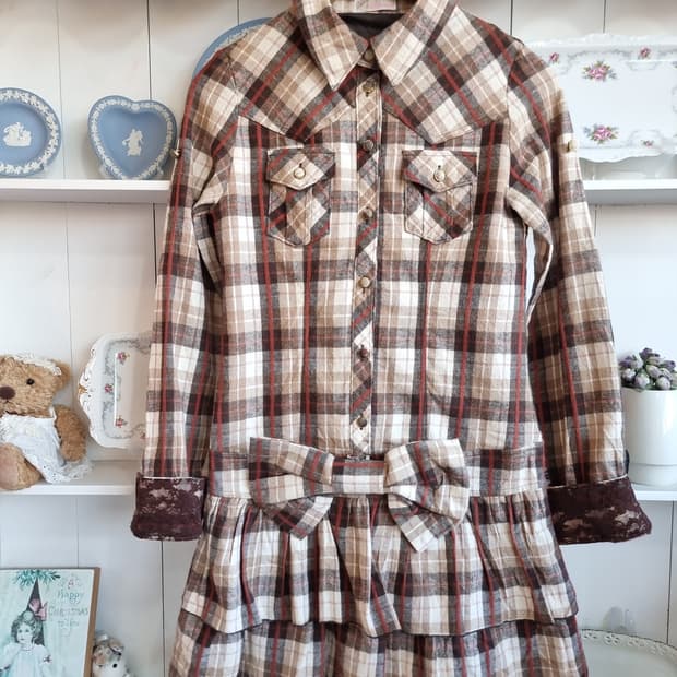 리즈리사초코무드 체크리본원피스