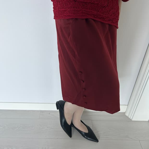 Satin Button Midi Skirt