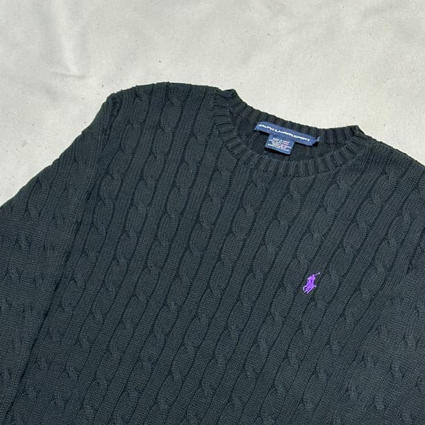 XL 폴로랄프로렌 여성용 코튼 케이블 블랙 니트