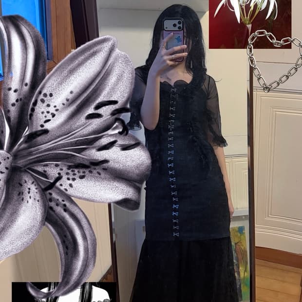 빈티지 블랙 레이스 코르셋 원피스 빈티지 코디 세트