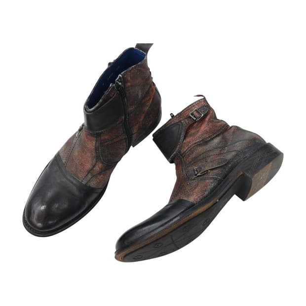 BLU 빈티지 레더 패치워크 버클 사이드 지퍼 부츠 (40)