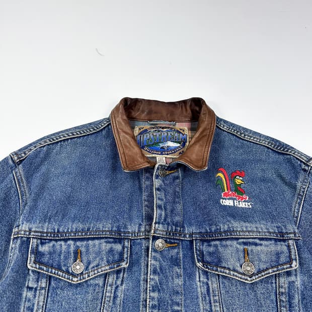 VTG 빈티지 켈로그 가죽 트러커 데님자켓 (M)